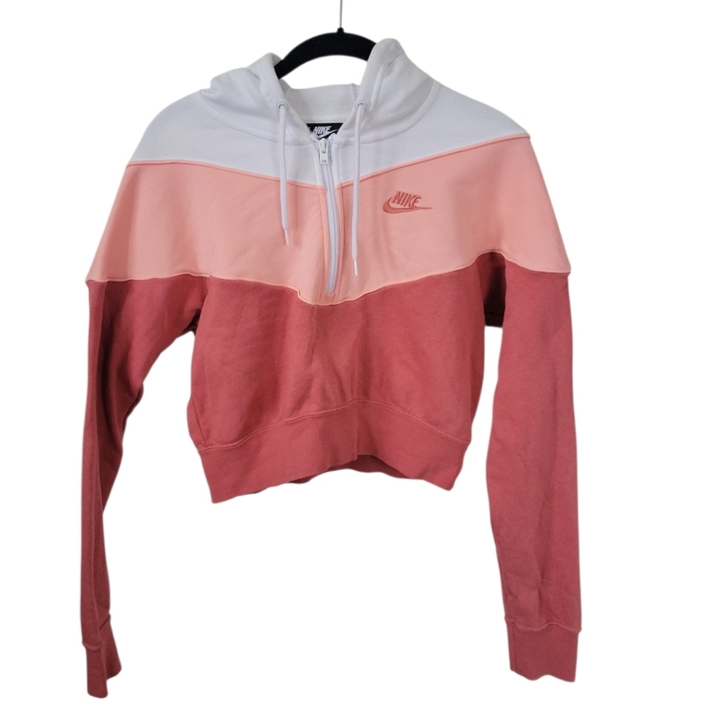 Nike Colorblock Crop Hoodie XS 1/4 Zip Athleisure Streetwear Y2K Sporty Retro - Picture 2 of 10